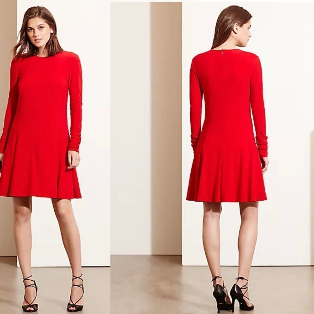 LAUREN Ralph Lauren red Jersey Fit-and-Flare Dress Sz 8 NWOT - Picture 1 of 14
